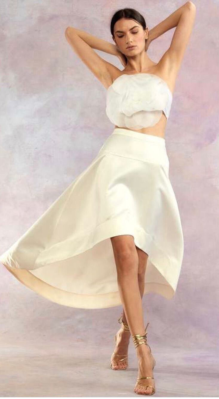 Cynthia Rowley LIVIA Satin Skirt in Off White NWT Size 6